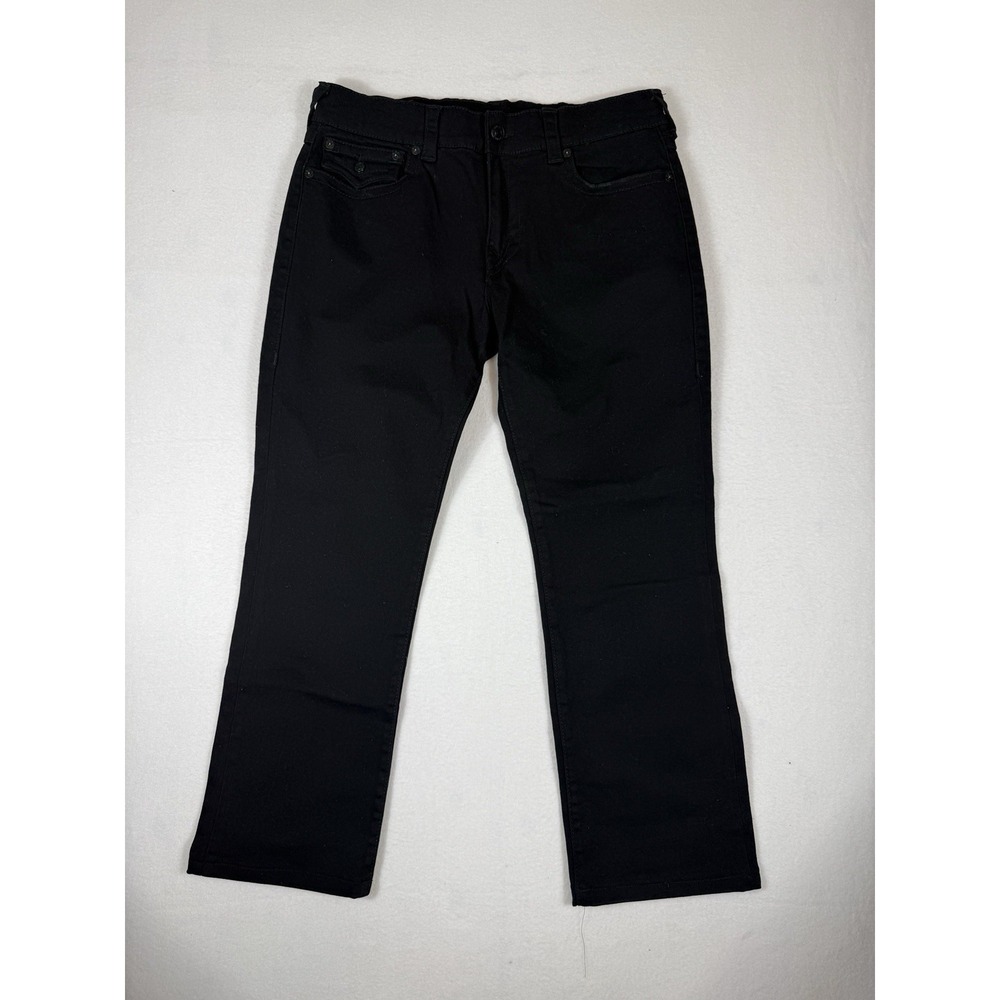 True Religion Mens Ricky Relaxed Straight Black Denim Jeans Size 34x27